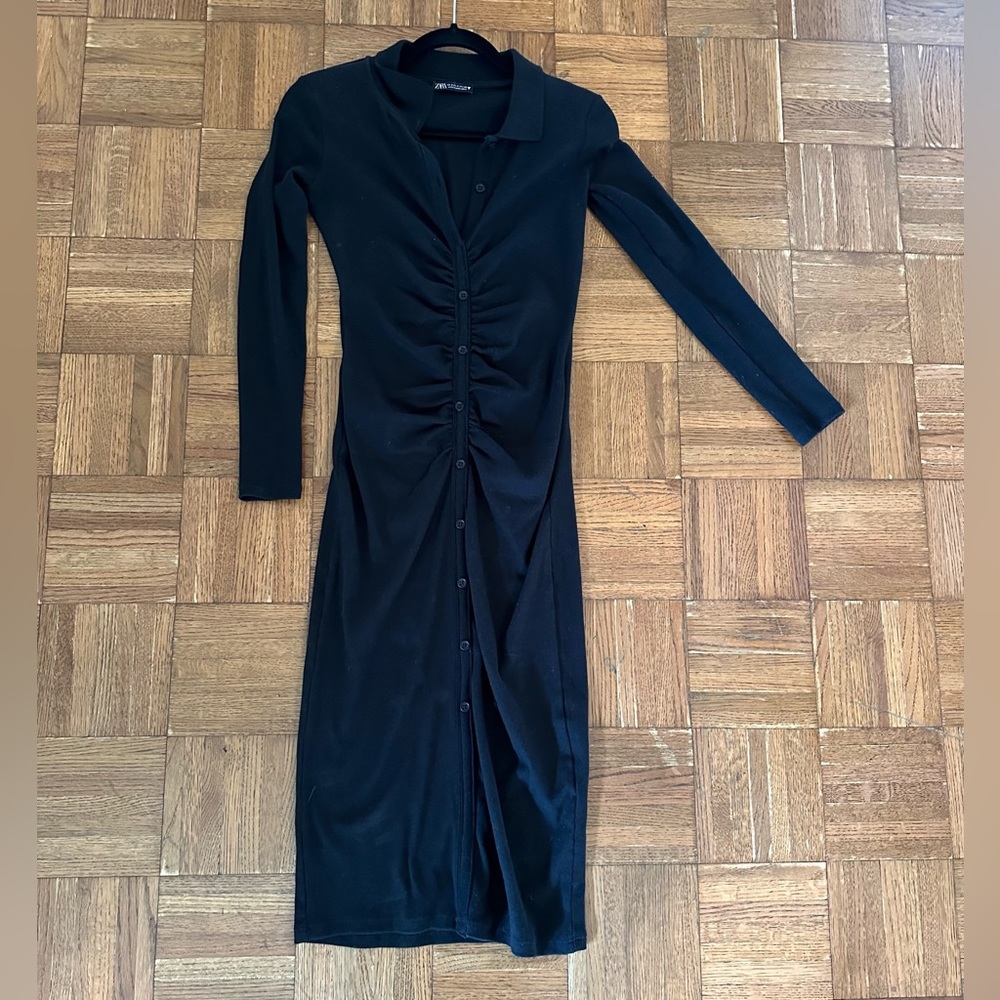 Zara black button up long dress / size S